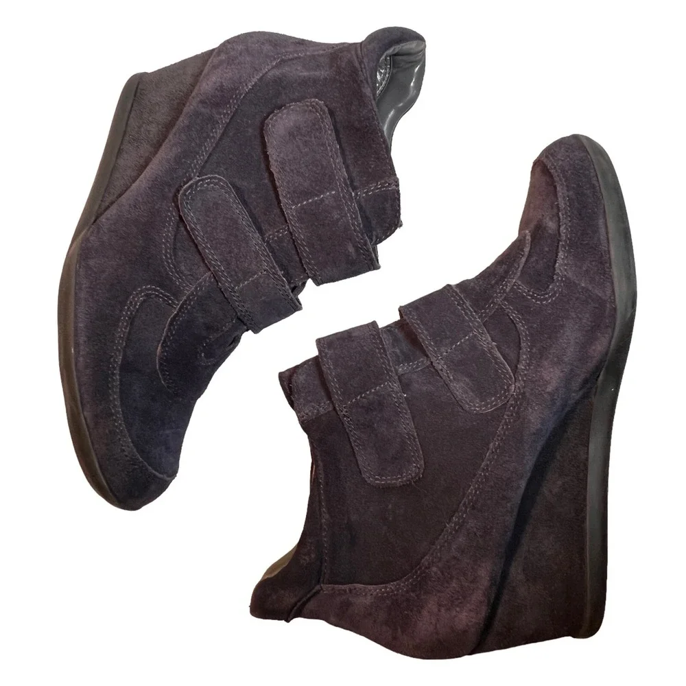 Aerosoles Best Fit Suede Leather Wedge Sneaker 8.5 Navy Blue Hook & Loop Closure